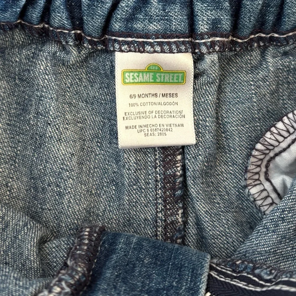 Vtg 2002 Sesame Street Jeans Size 6/9 Months Blue Rainbow Thread Hems Flowers - Picture 3 of 9